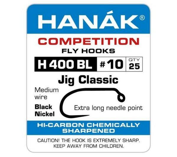 25 HANAK COMPETITION JIG CLASSIC FLY HOOKS #400 Barbless Black Nickel