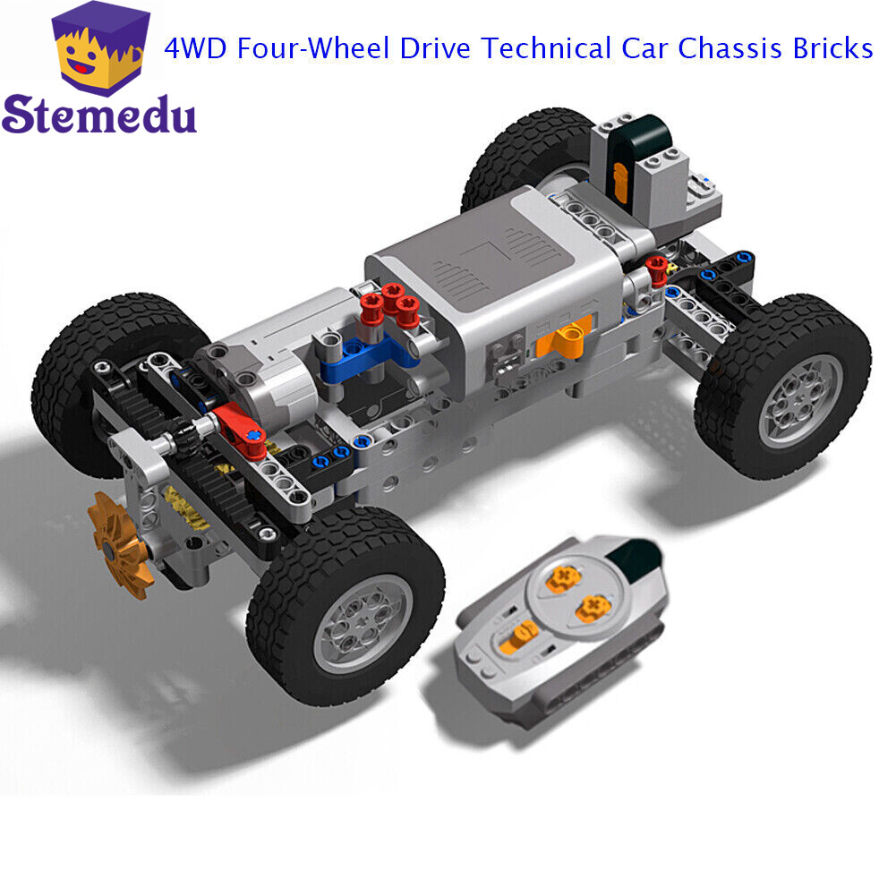 4WD Car Chassis Wheel with Sevo Motor Remote Control Receiver MOC Power Function