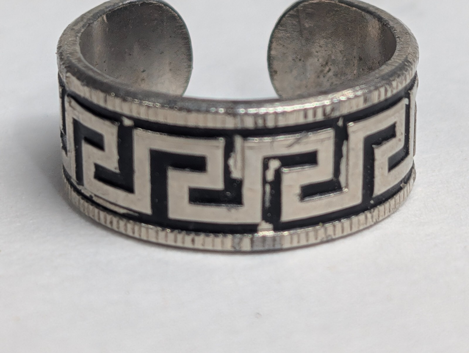 Vintage Silver-Tone Greek Key Design Toe Ring Adjustable Size
