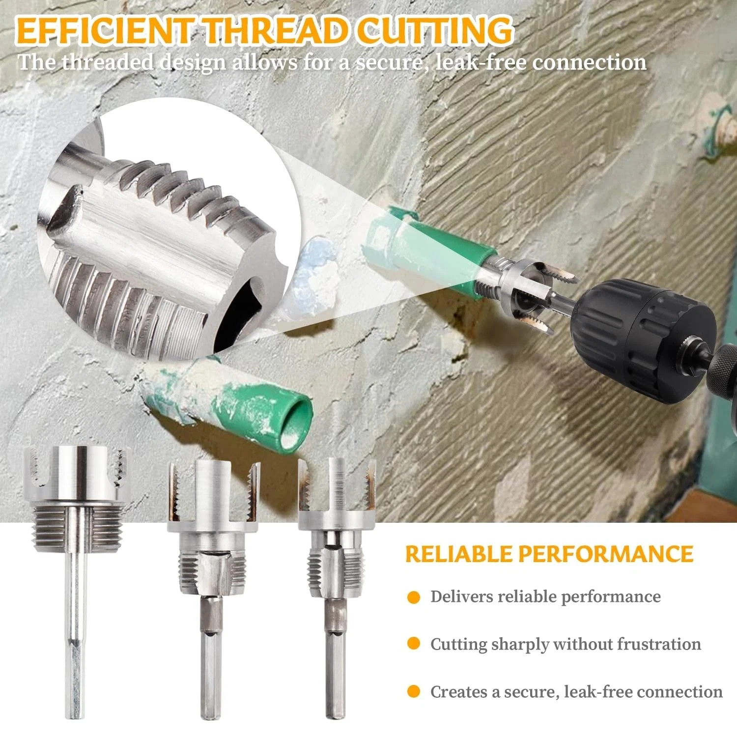 3Pcs Integrated Internal & External Pipe Threading Tool, Dual-Function Pipe
