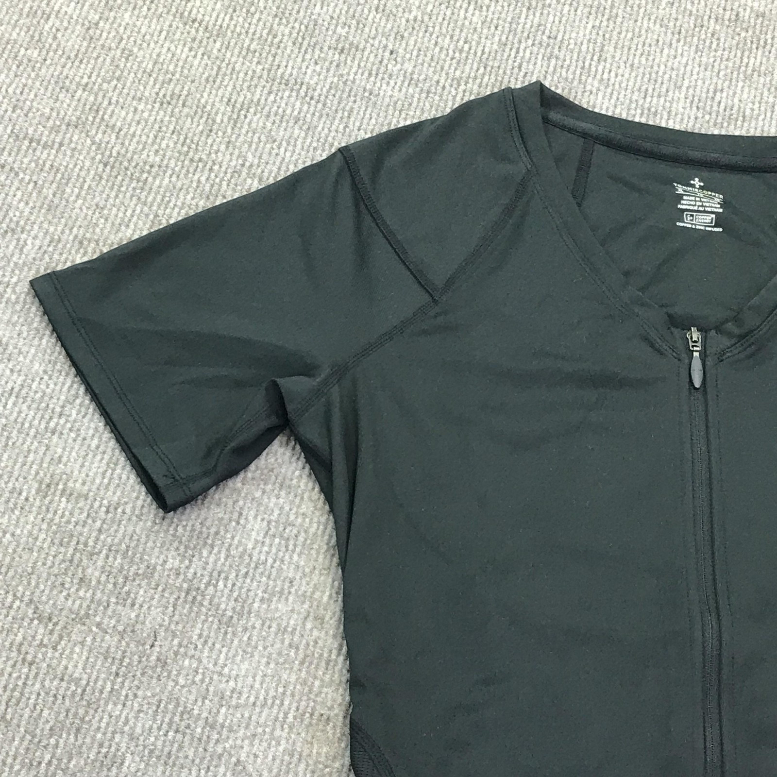 Tommie Copper Womens Back Support Posture Compression Top XL Black Zip Front