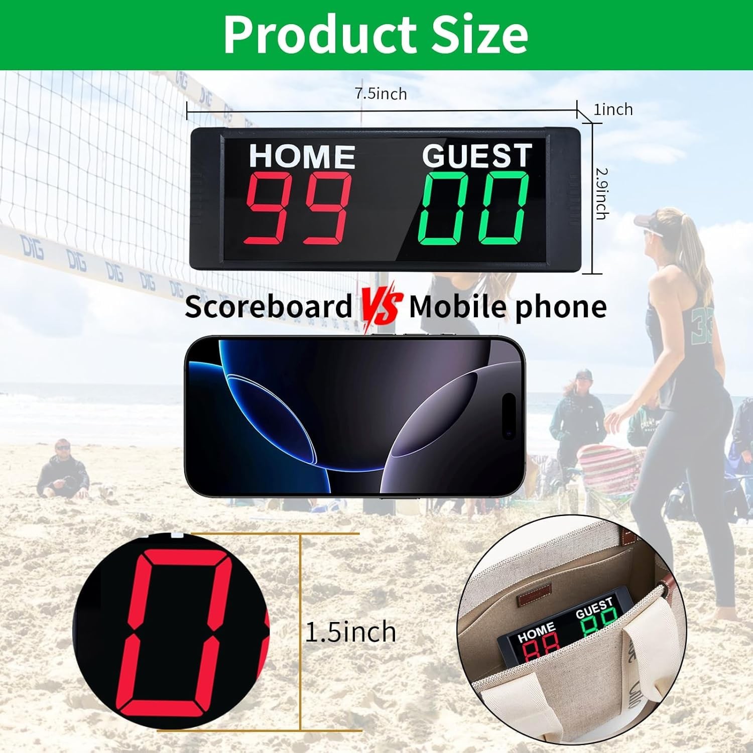Portable Electronic Scoreboard with 2 Button Control, Digital Scoreboard with...