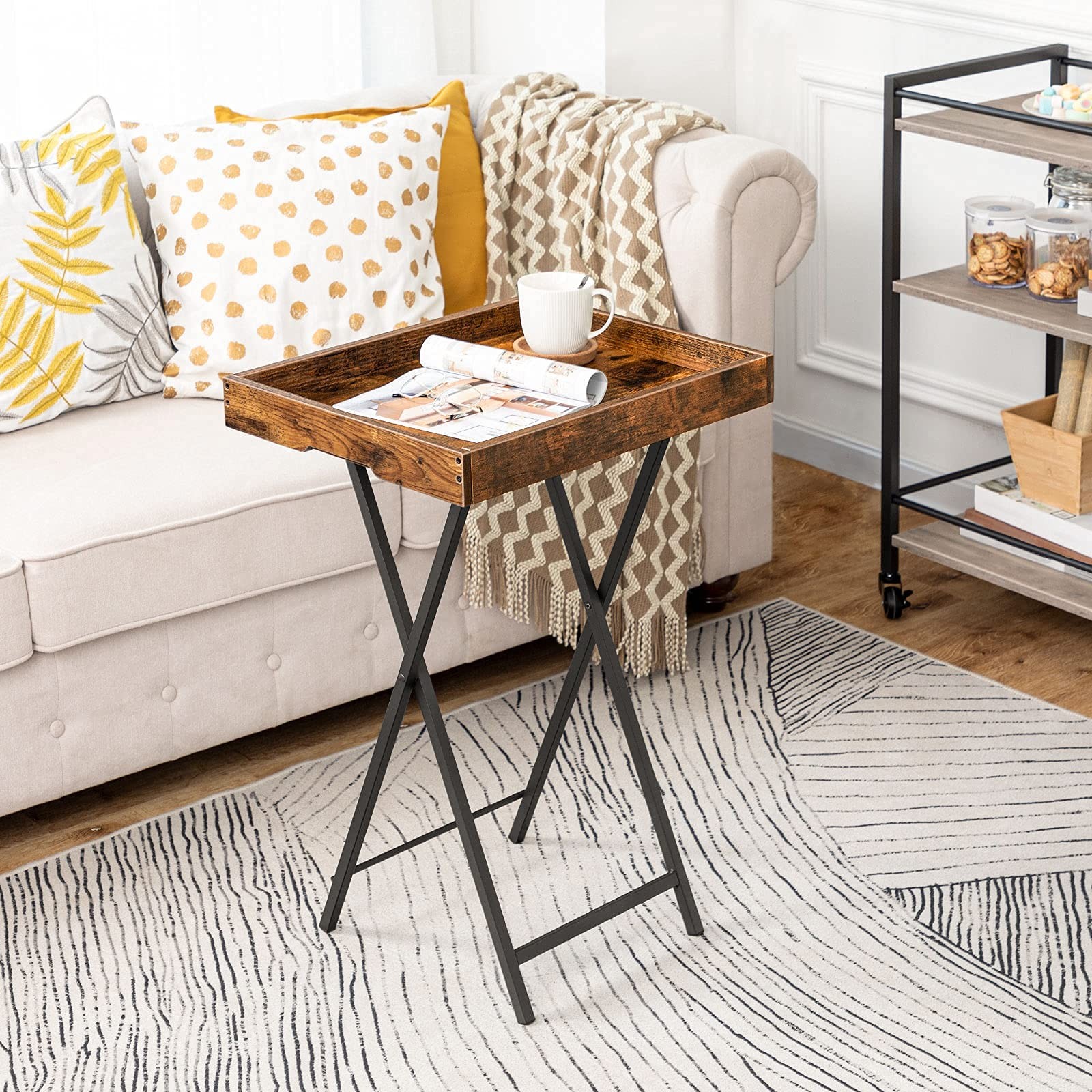 TV Tray Table, Folding Table with Removable Serving Tray, Stable TV Tray Snac...