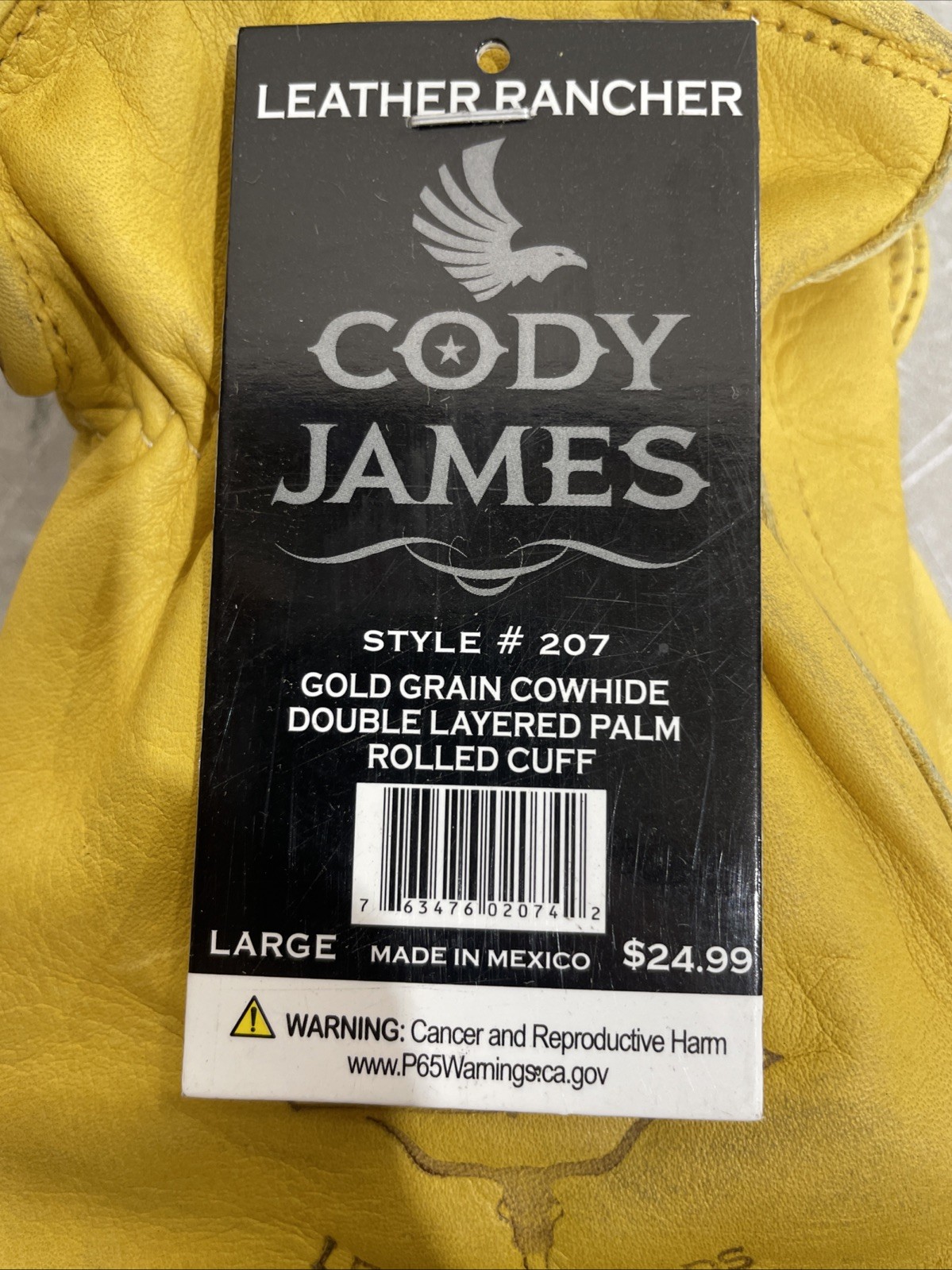 Fencing Work Gloves, Gold Cowhide, Men's L - 207L