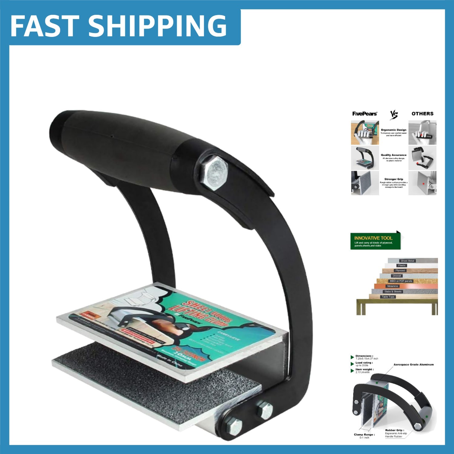Ergonomic One-Hand Panel Carrier - Heavy-Duty Gripper for Drywall & Plywood