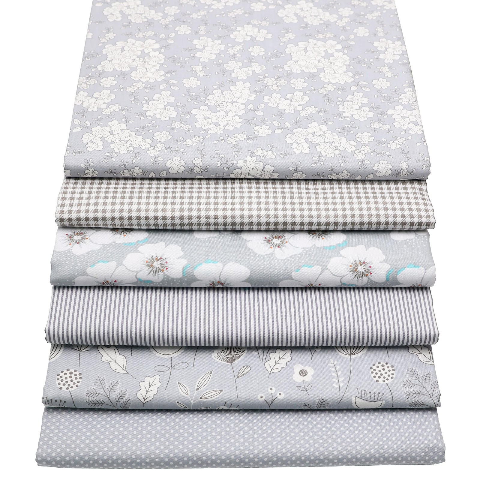 Gray Cotton Fat Quarter Bundle Quilting Fabric for Sewing,18" x 22"