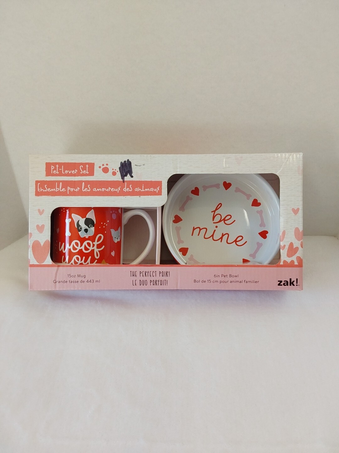 Zak! Valentine's Day Pet-Lover Set 6" Ceramic Bowl & 15 Oz. Coffee Mug BNIB!