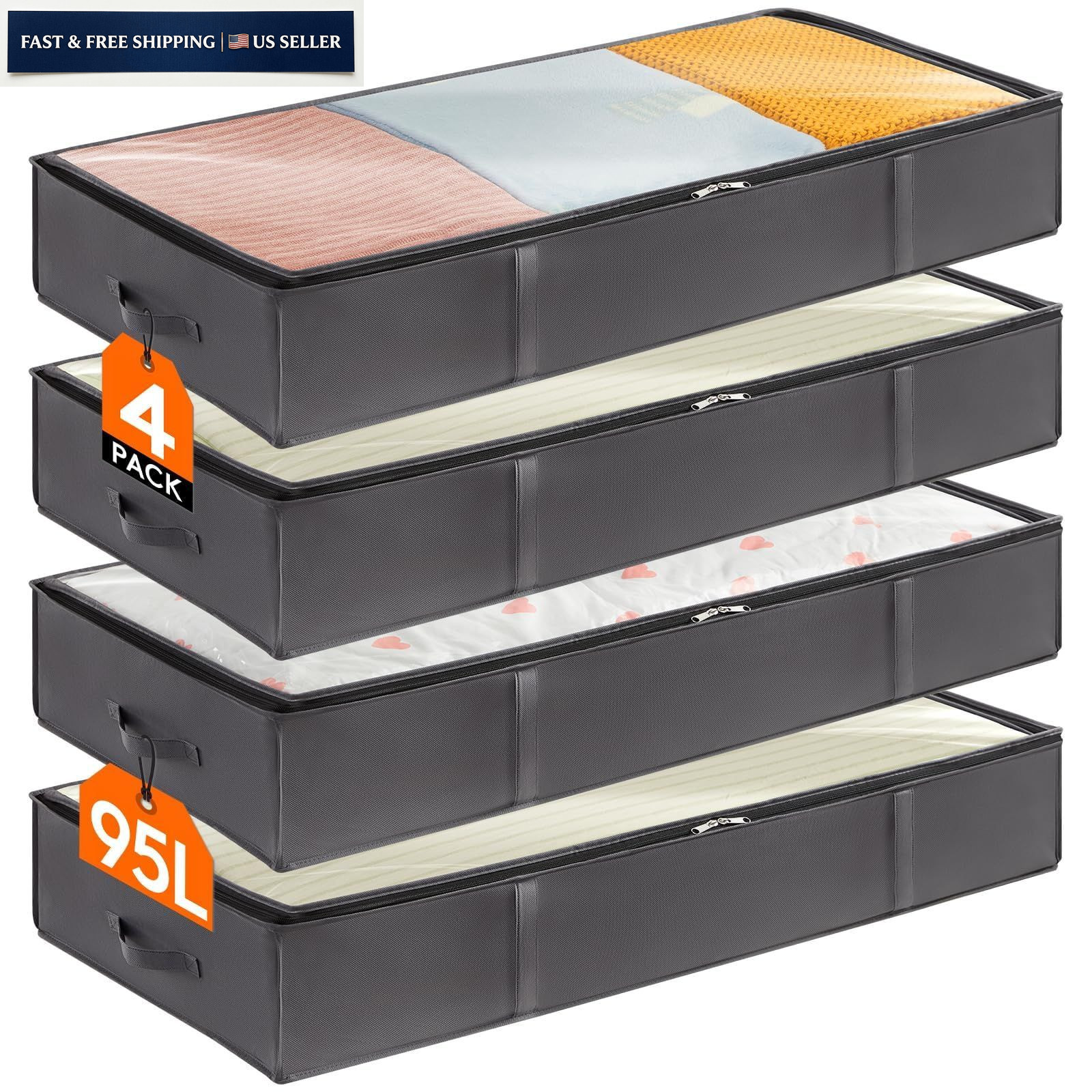Lifewit 95L 4 Pack Under Bed Storage Containers, Large Capacity 95L, Gray