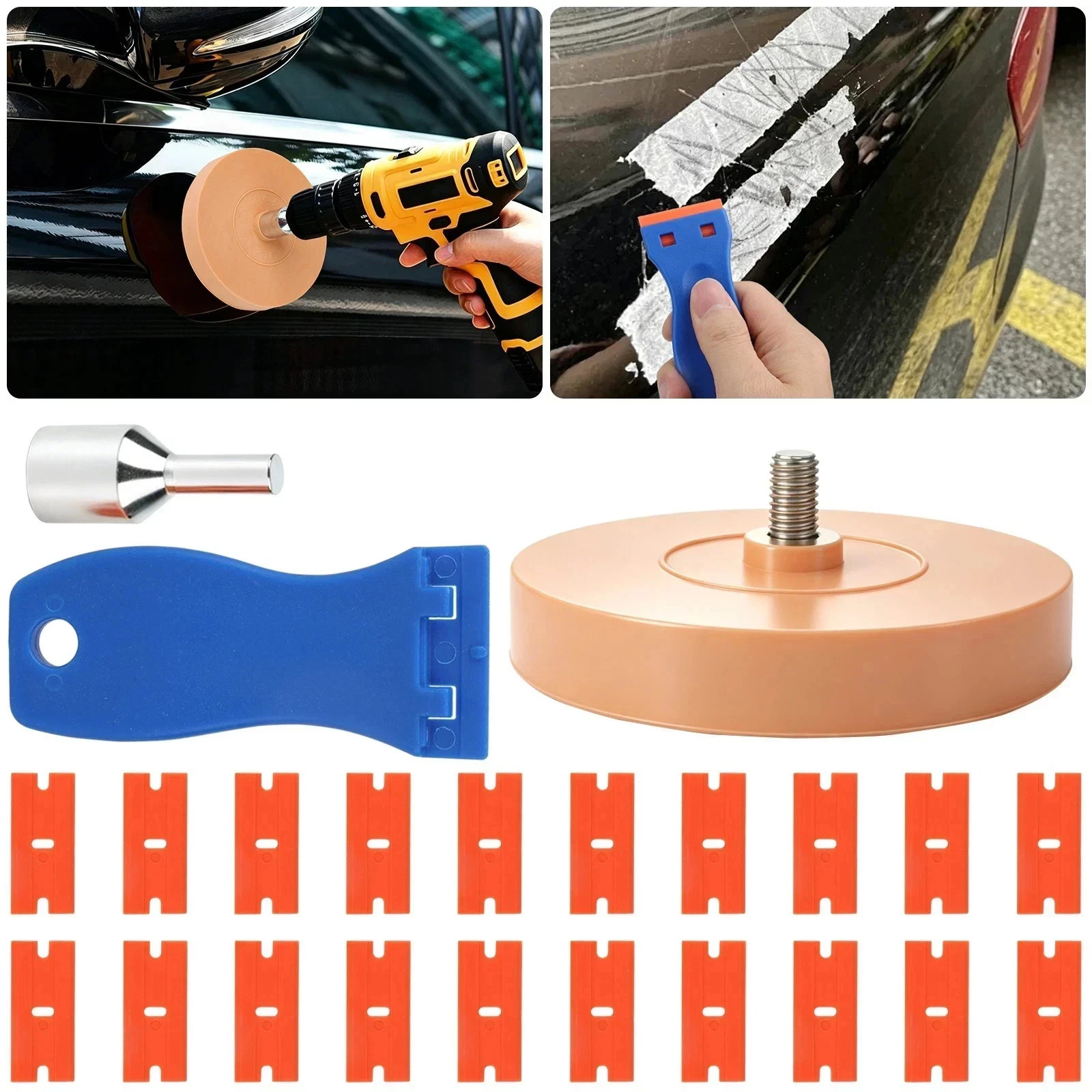 21 Pcs Plastic Razor Blades + 2 Razor Scraper Double Edged Sticker Removal Tools