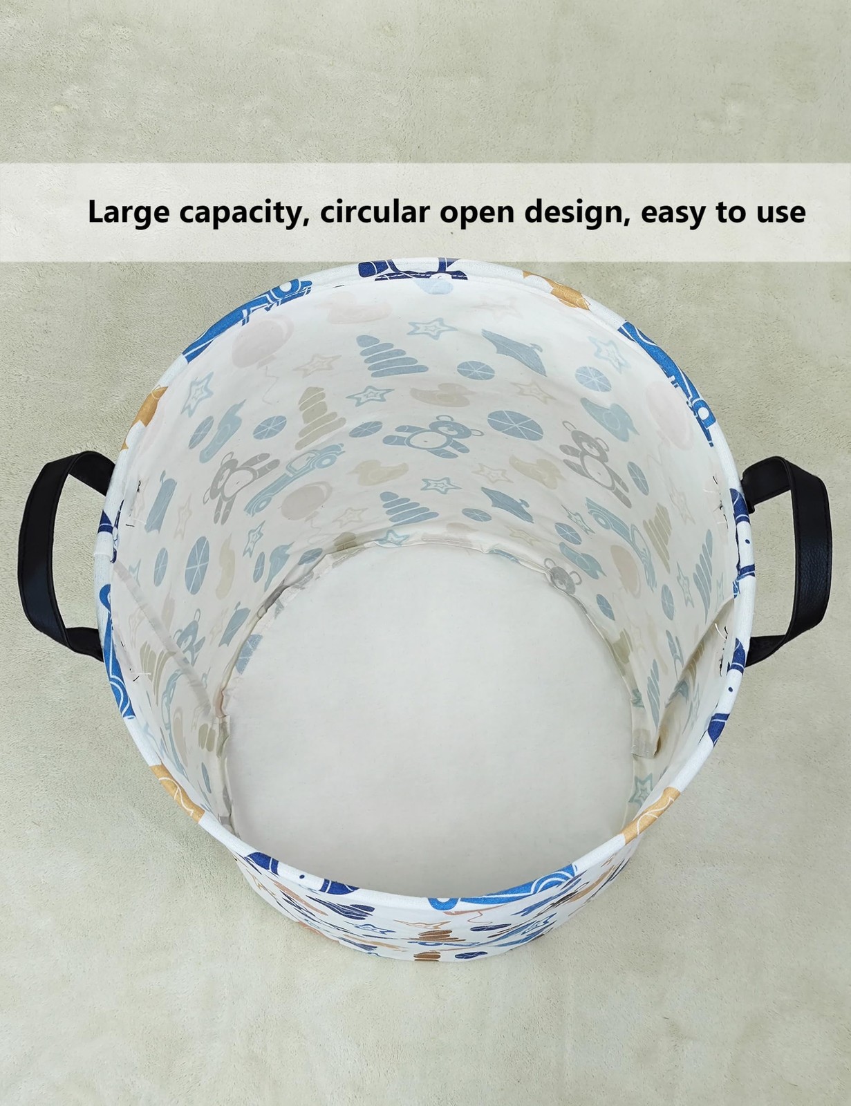 Large Round Collapsible Storage Basket Laundry Hamper Colorful Bear Decor