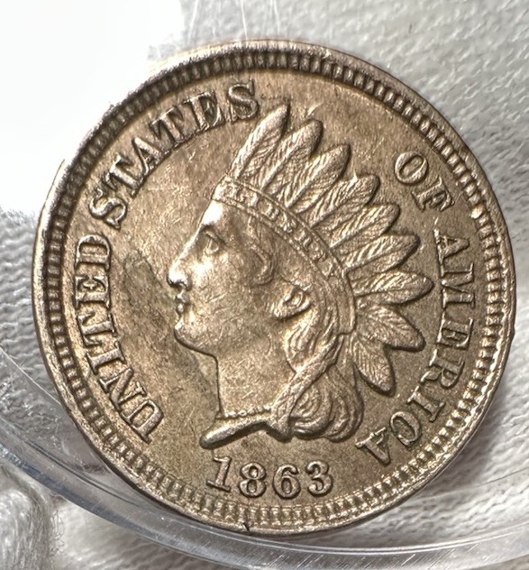 1863 Indian Head Cent Penny High AU About Uncirculated