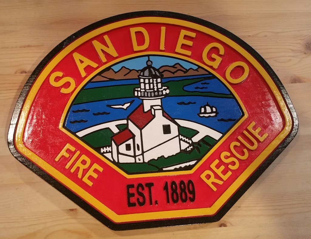 Fire Department San Diego 3D routed wood patch plaque sign