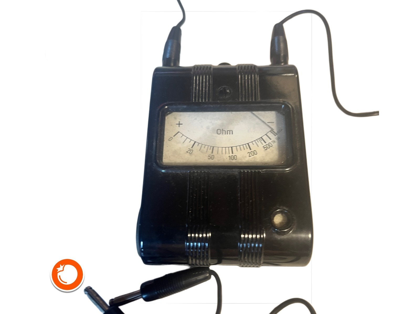 1940s Bakelite Ohmmeter in Leather Case Gutter Gauge Workshop with Cable
