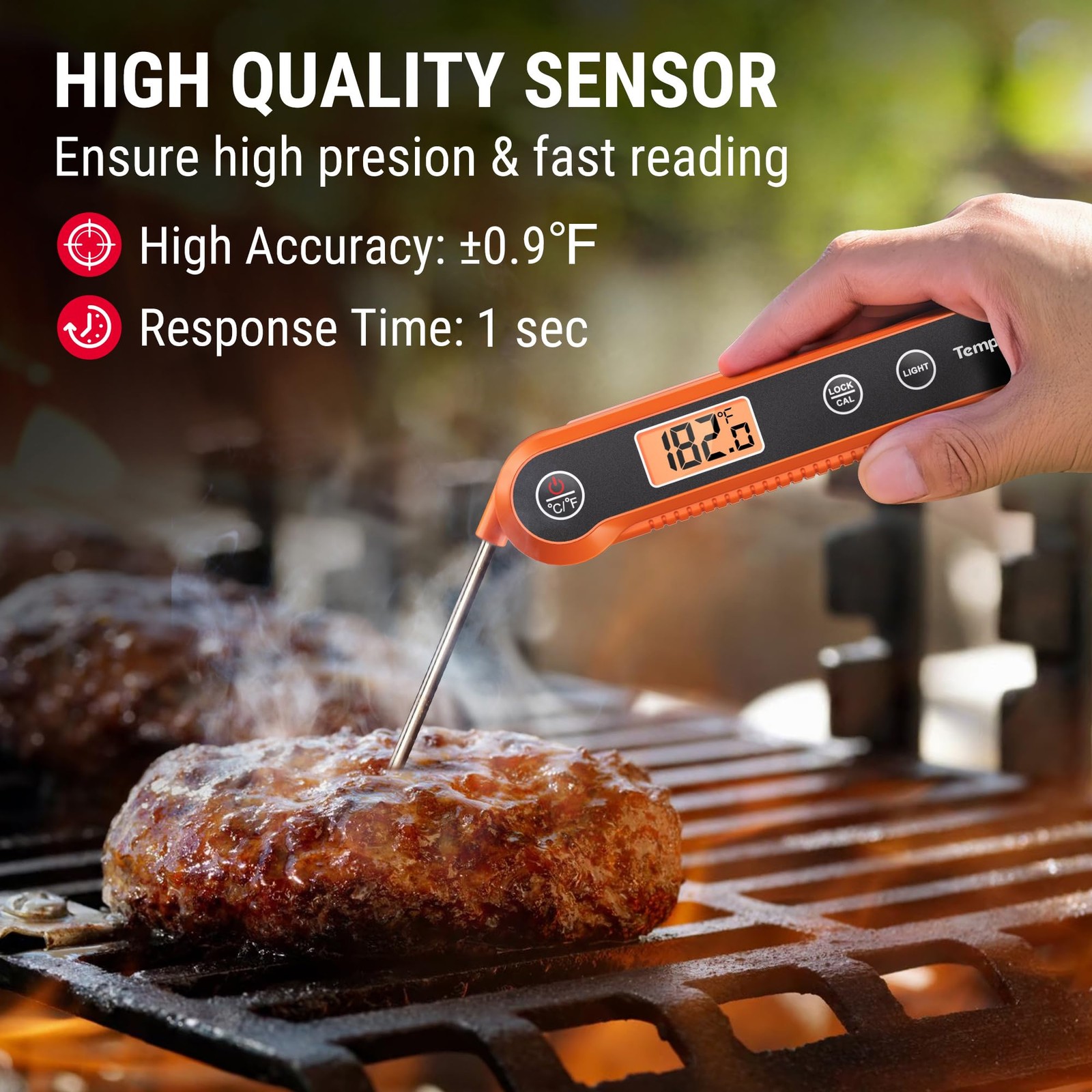 TempPro Digital Instant Read Meat Thermometer for Grilling, Medium, Orange