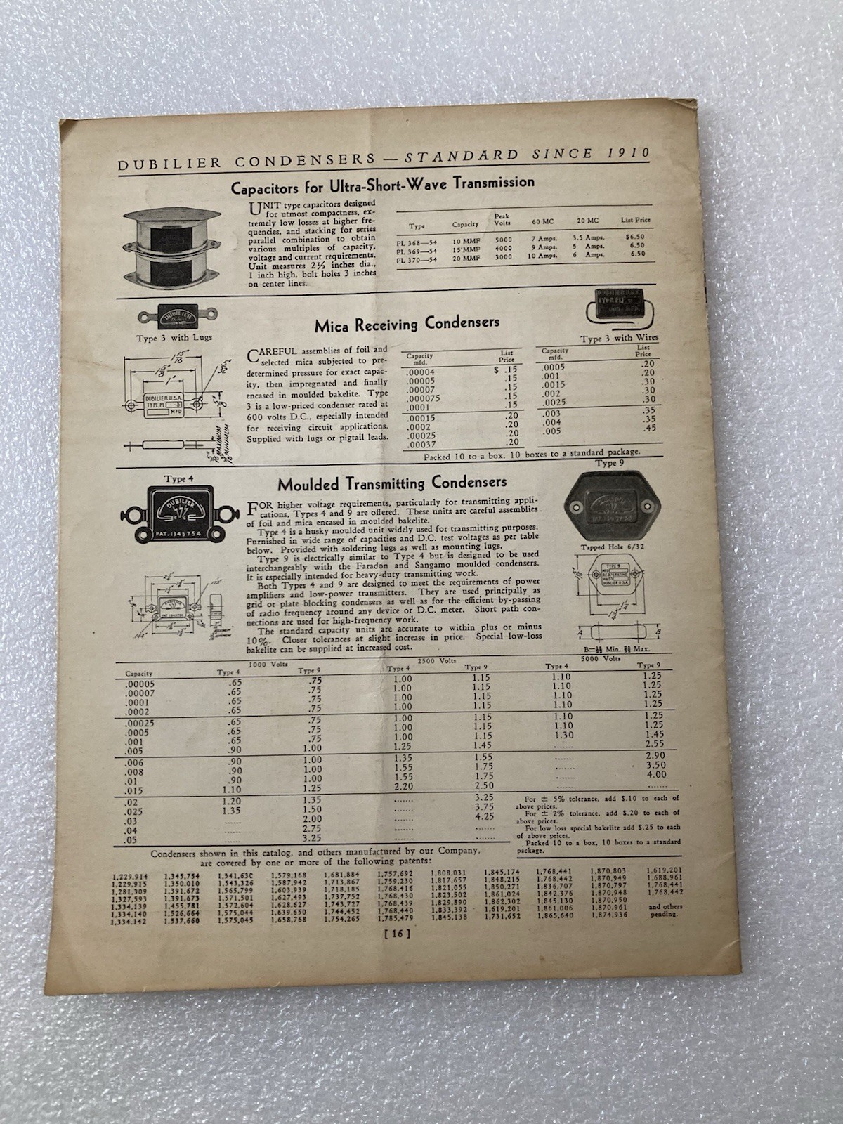 Dubilier Condensers - 1933 Catalog