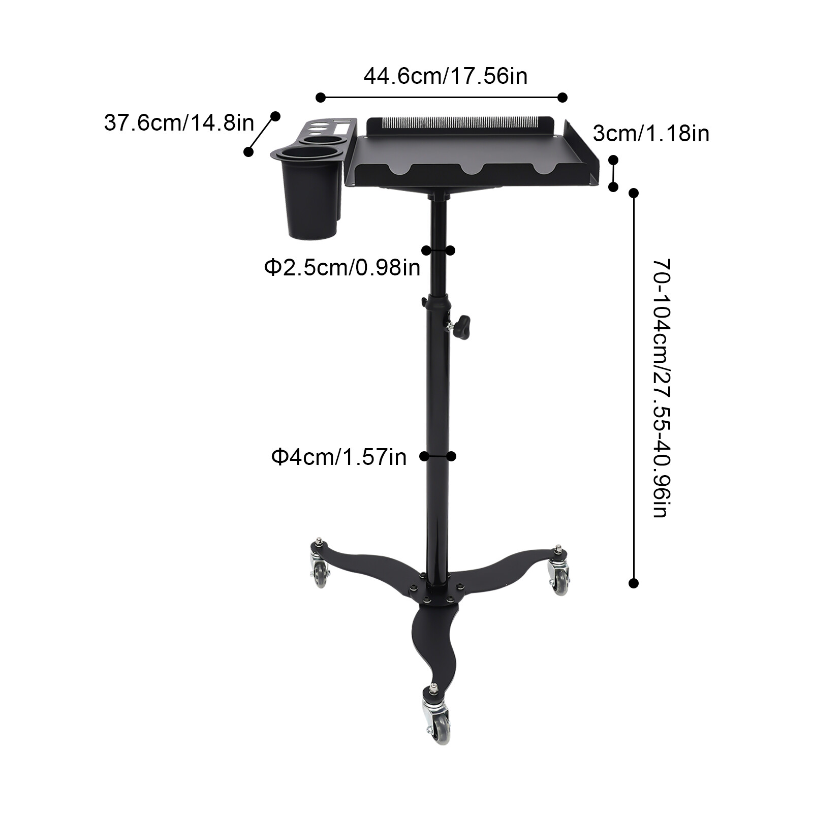 Salon Rolling Tray Beauty Hair Stylist Storage Mobile Trolley Cart with 2 Bowls