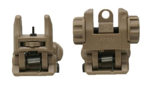 Folding Flip Up Front & Rear Sights Set Dual Aperture Backup Tan Polymer