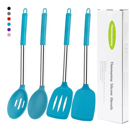 Silicone Spatula Spoon Set, 4 PCS Silicone Cooking Utensils Spatula Spoon Blue