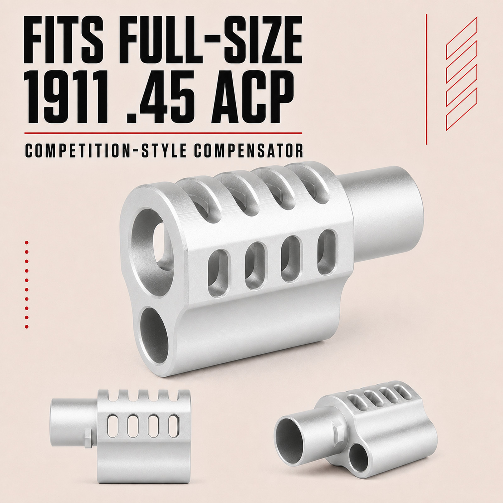SILVER Muzzle Brake Compensator Fits 1911 .45 ACP Full Size , A Style