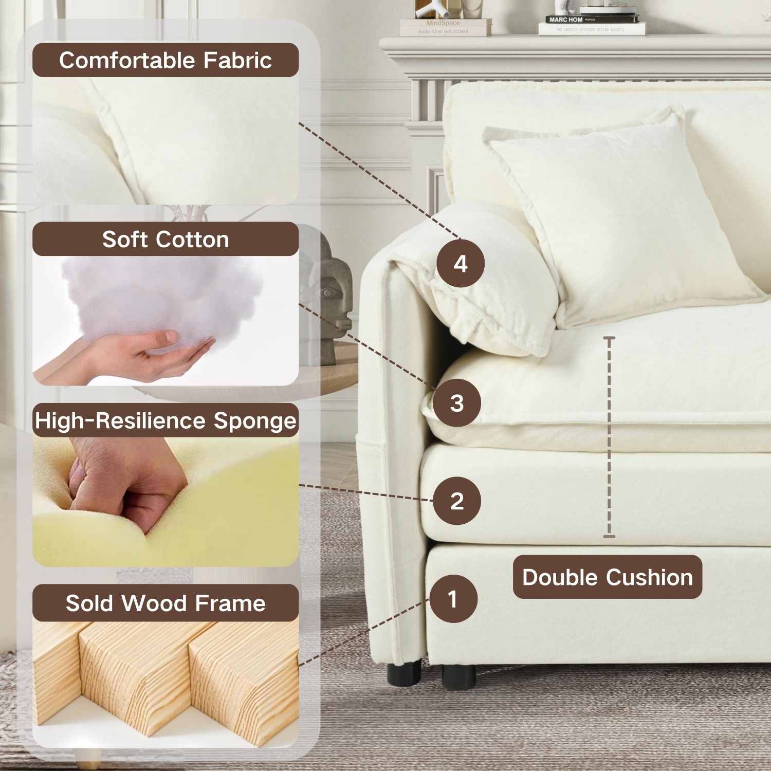 Modern Accent Chair Single Sofa Upholstered Armchair Living Room Sofa w/ Pillows
