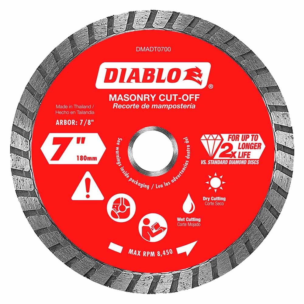 Diablo DMADT0700 7in Diamond Turbo Cut-Off Disc for Masonry Concrete Brick