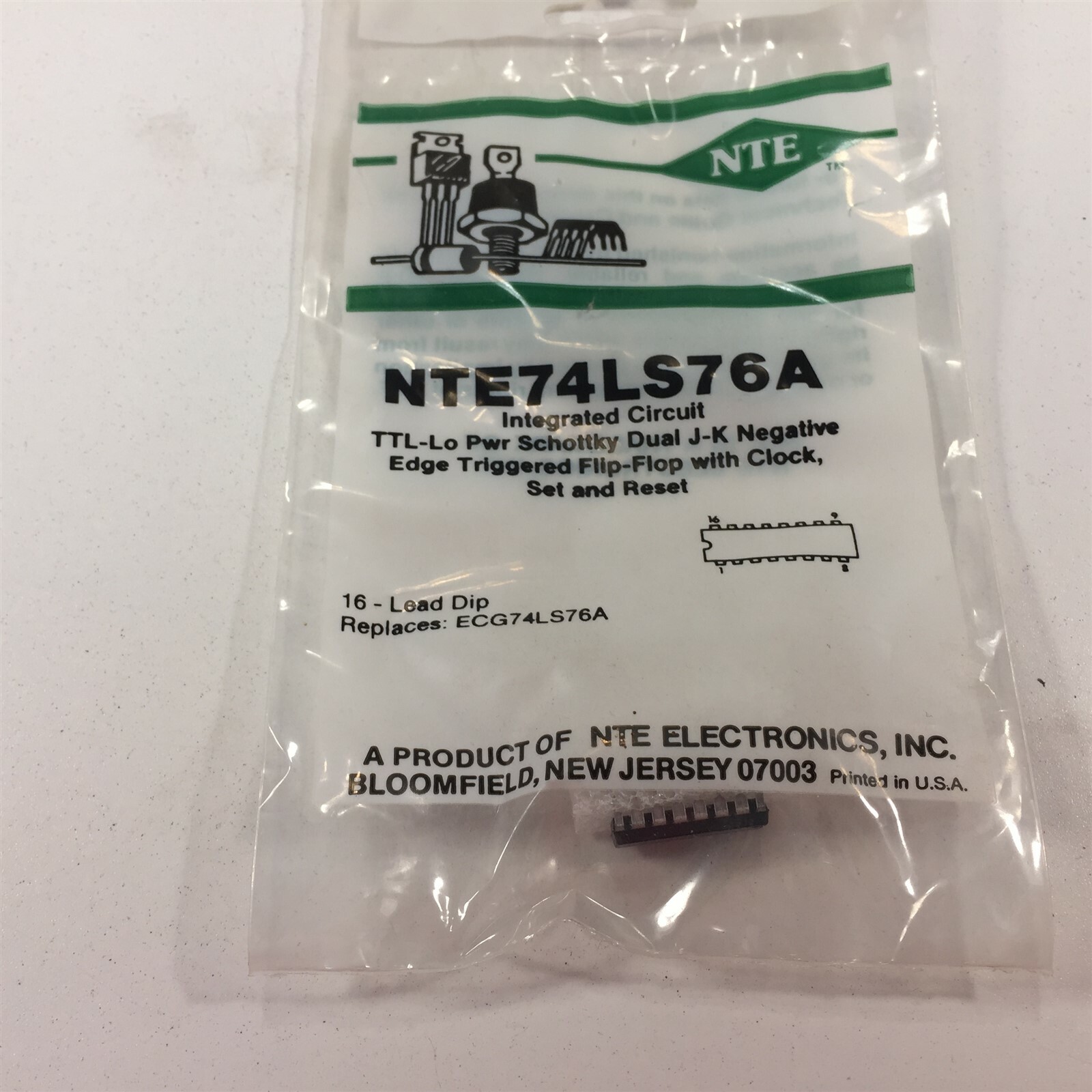 (2) NTE NTE74LS76A IC TTL − Dual J−K Flip−Flop with Preset and Clear - Lot of 2