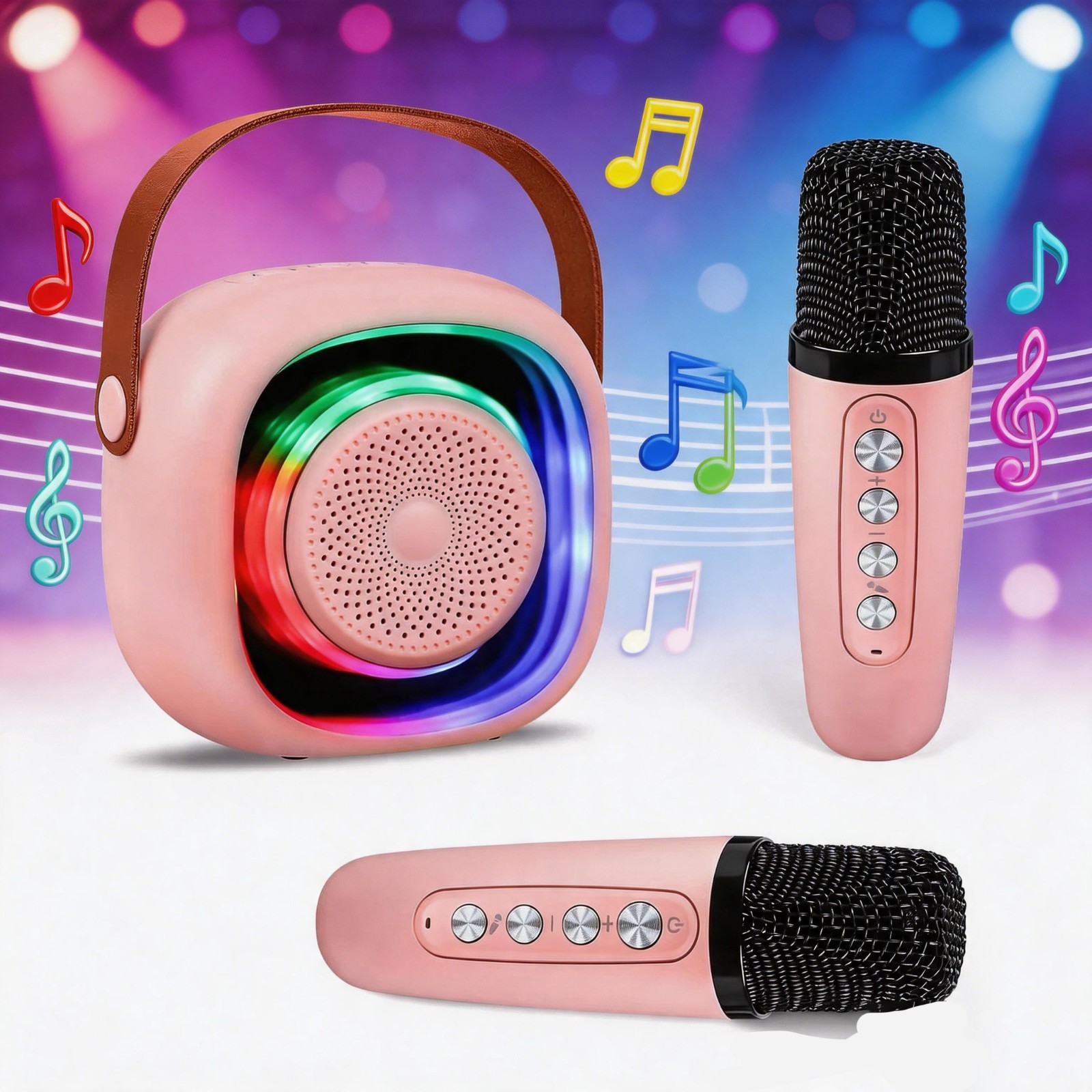 Karaoke Machine with 2 Wireless Microphones,Portable Bluetooth 5.1 Speaker Light
