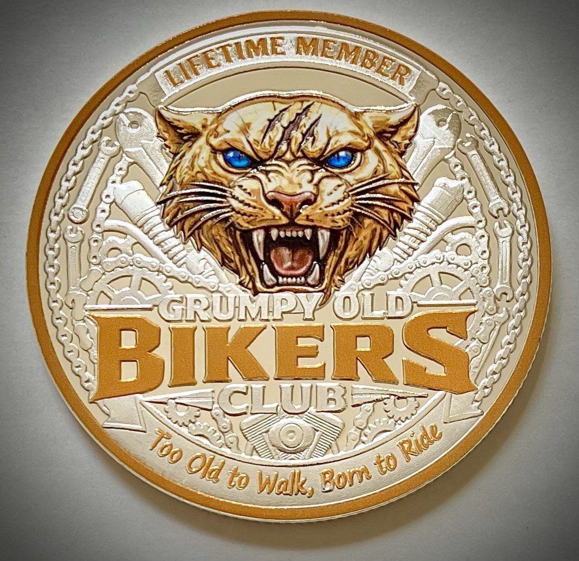 Grumpy Old Bikers Challenge Coin-3D-Silver Colored-Harley Davidson