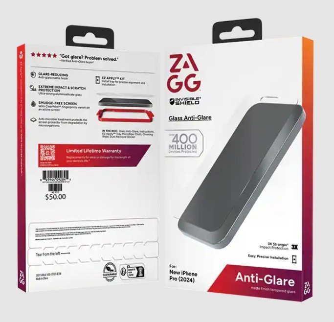 Lot x2 ZAGG Invisible Glass Anti-Glare Screen Protector for iPhone 15 Pro Max