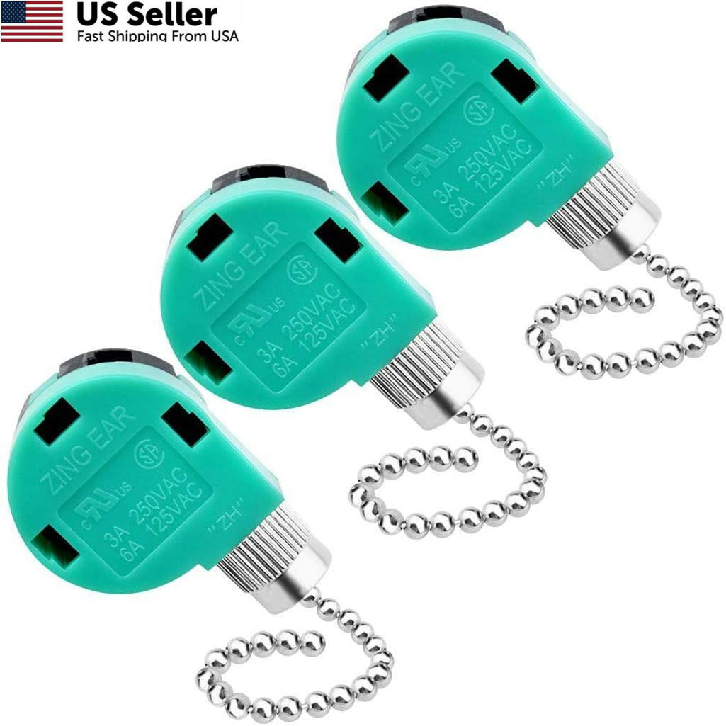 Topbuti 3 Pack Ceiling Fan Switch 3 Speed 4 Wire Zing Ear ZE-268S6 Silver