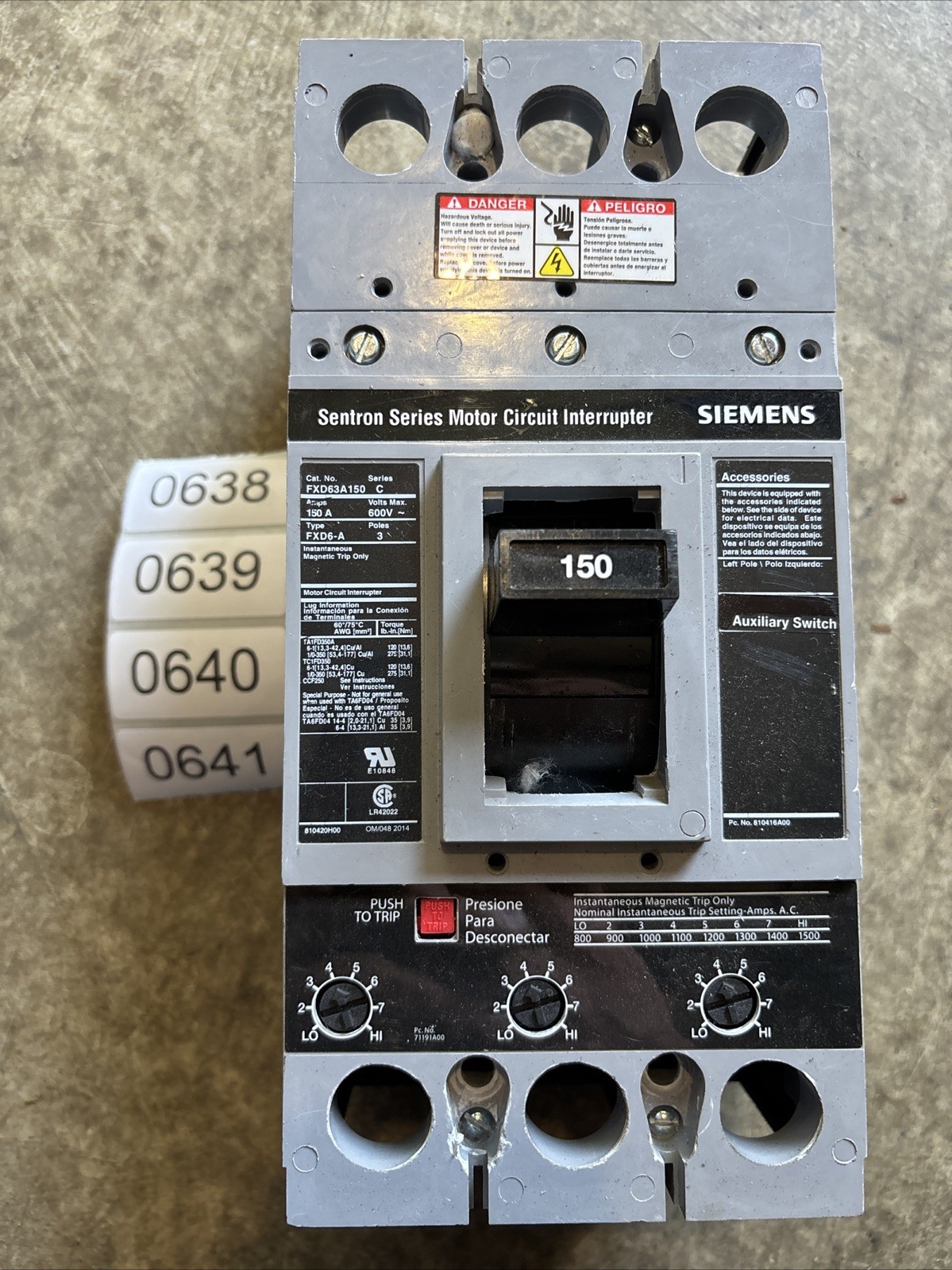 Siemens FXD63A150 600V 150A 3-Pole Molded Case Circuit Breaker