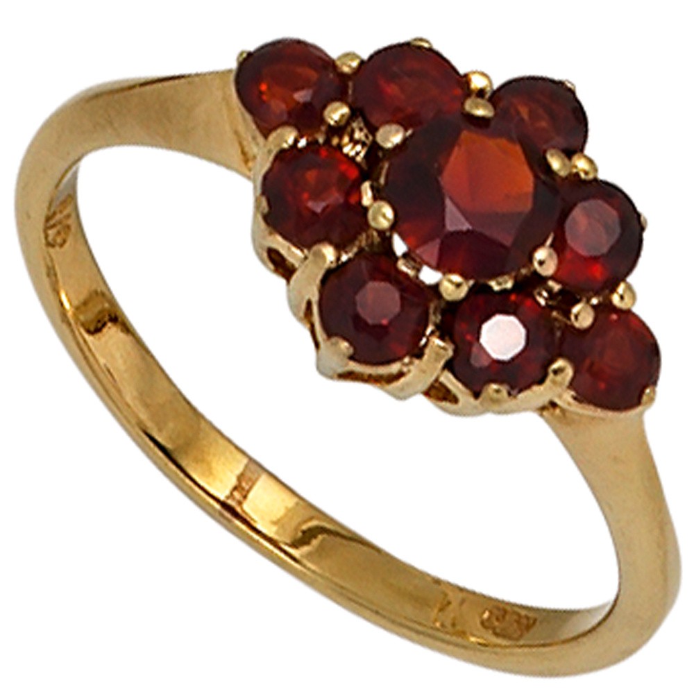 Jobo ladies' ring 375 gold yellow gold 9 garnets red gold ring garnet ring RW: 52
