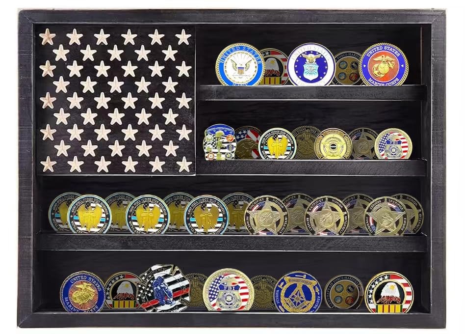 Military Challenge Coin Display Case, Medals Case with 2 Groove Black