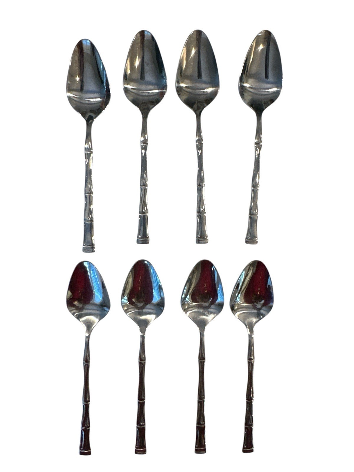 8 Piece VTG Mid Century KOREA Bamboo Stainless Steel Flatware Tablespoons 7.5"