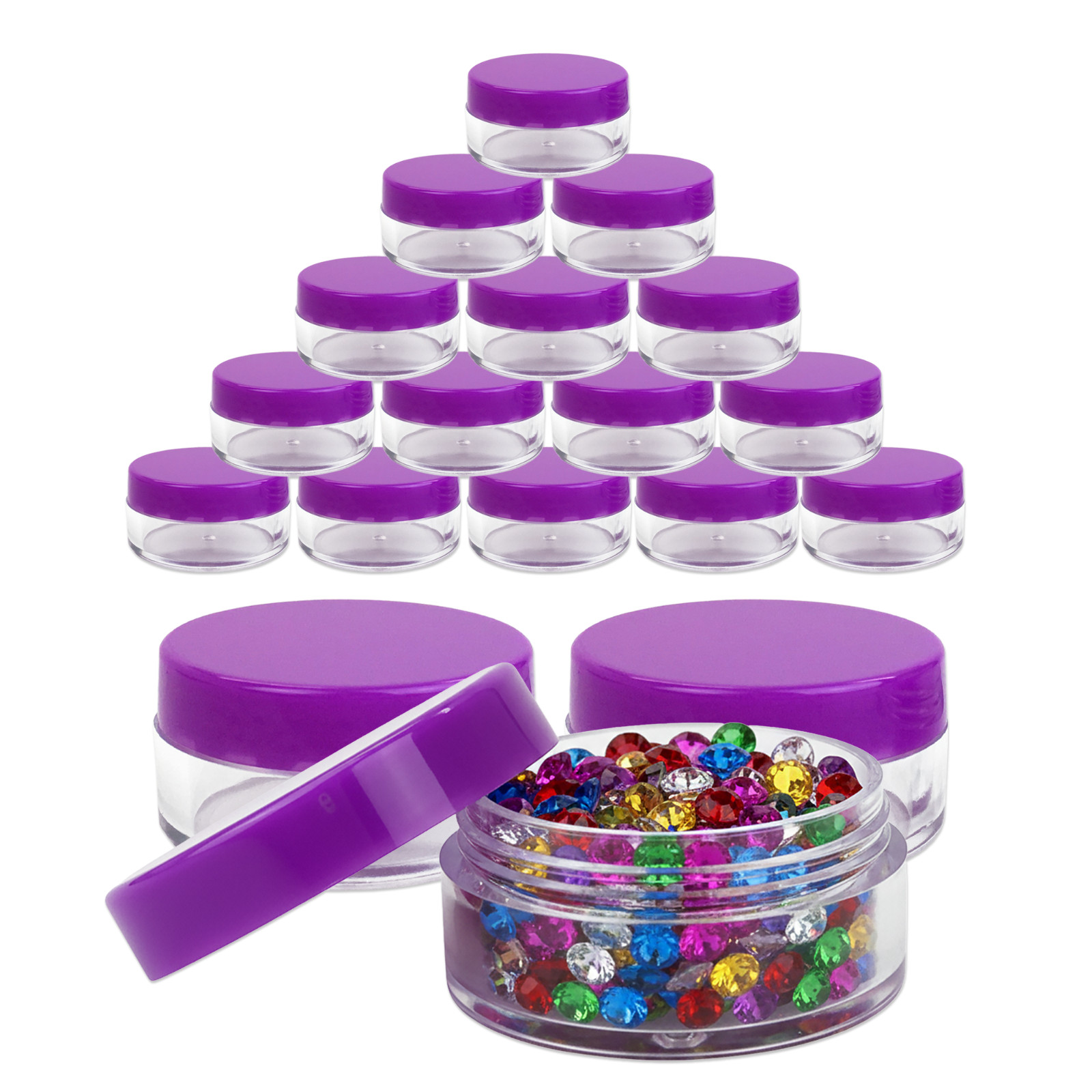 20 Pieces 10G/10ML Round Cosmetic Cream Clear Plastic Sample Pot Jars Purple Lid