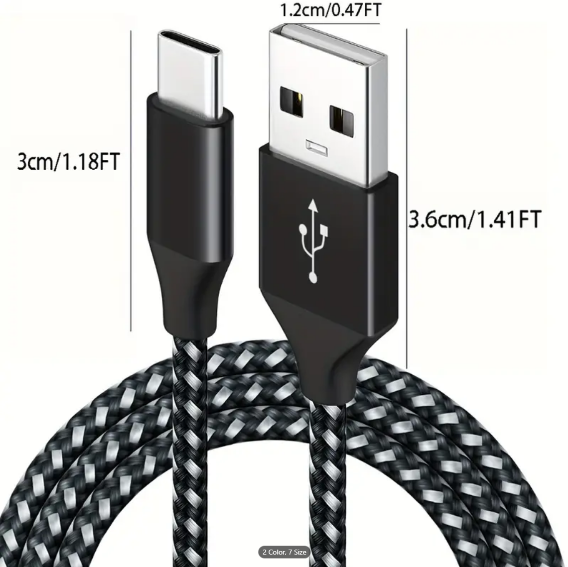 Braided USB Type-C USB-C to USB-A Fast Charge Cable Cord Charger Charging Sync