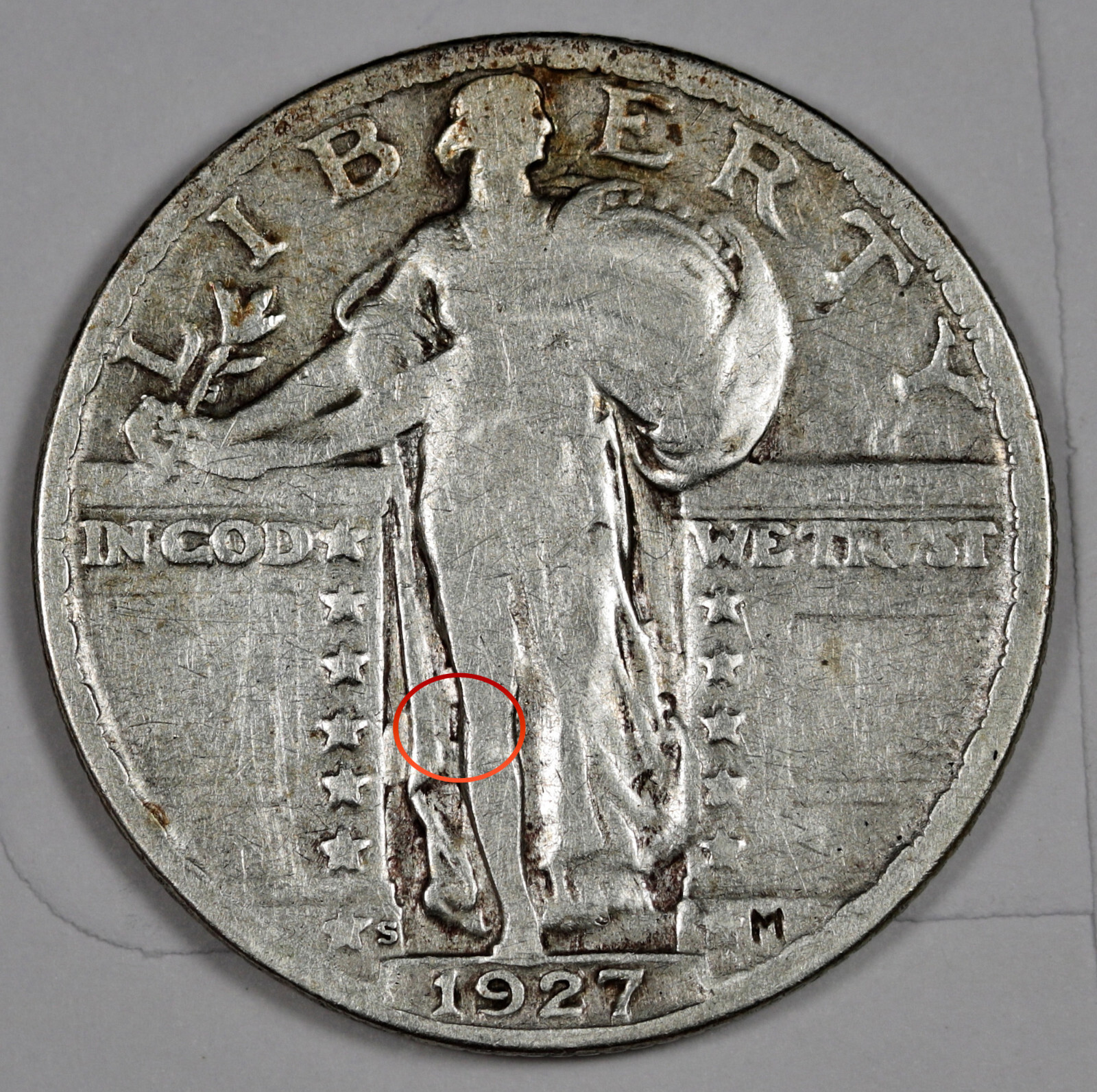 1927-s Standing Liberty Quarter.  Error Clashed "E".  VG.  197822
