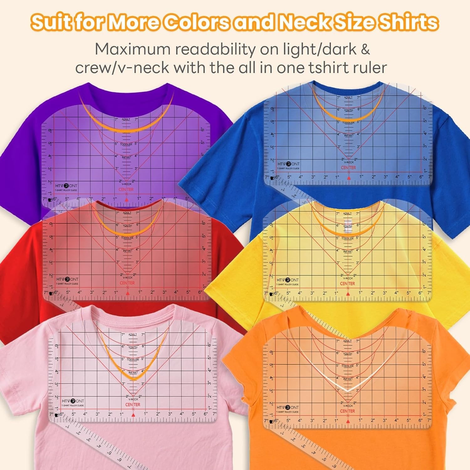 HTVRONT Tshirt Ruler Guide for Vinyl Alignment - Transparent PVC Tshirt Measurem