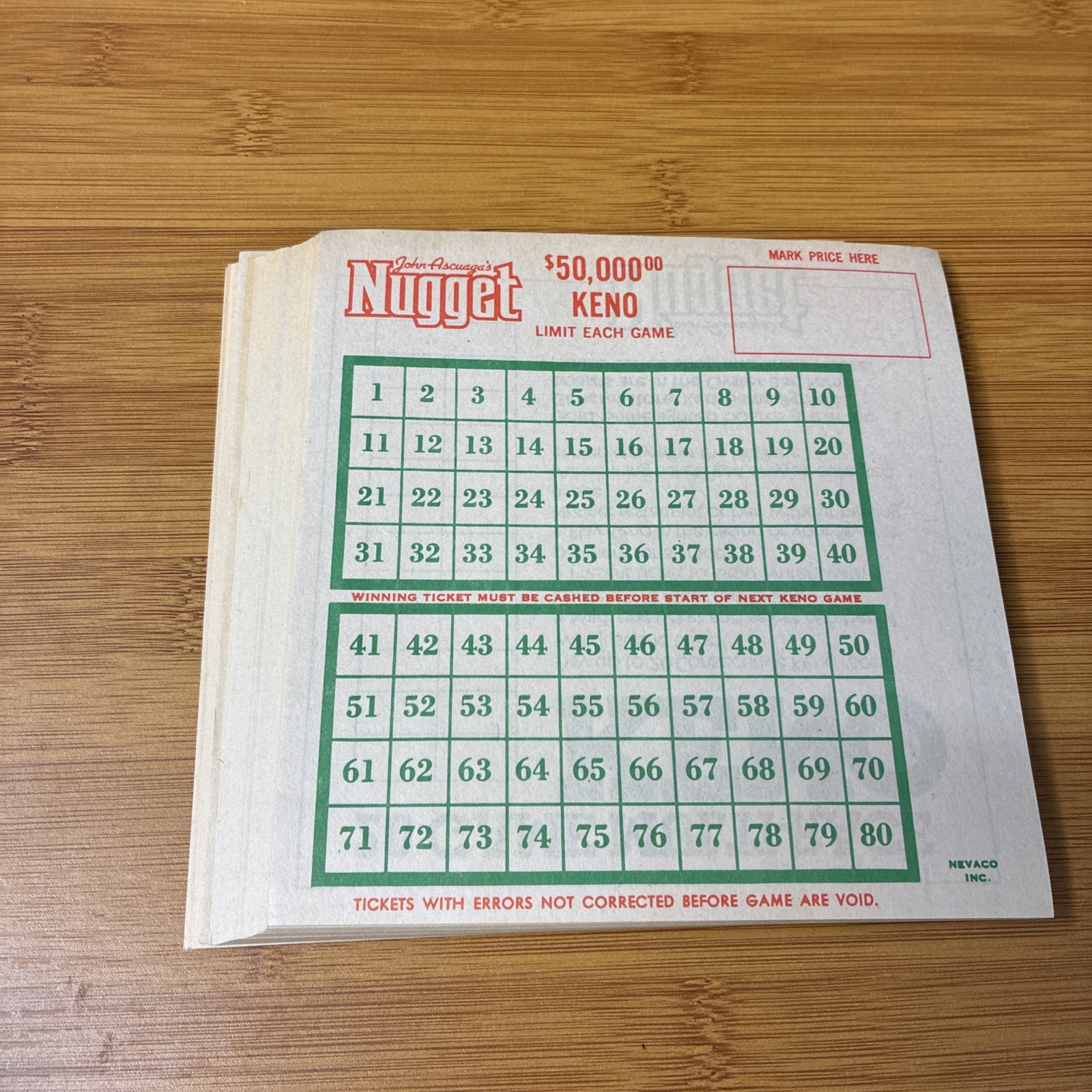 Vintage John Ascuaga’s Golden Nugget Keno Card Sheets 100+ Lot $50,000 Nevaco