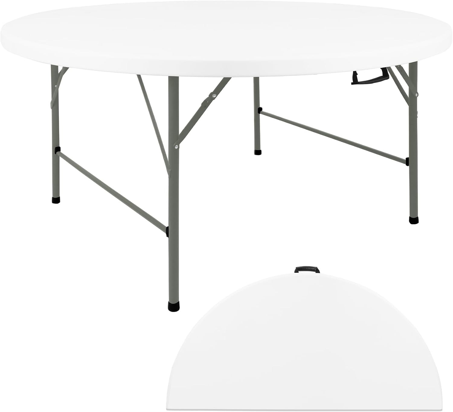 6FT round Folding Table White Fold-In-Half with Carrying Handle Portable Plastic