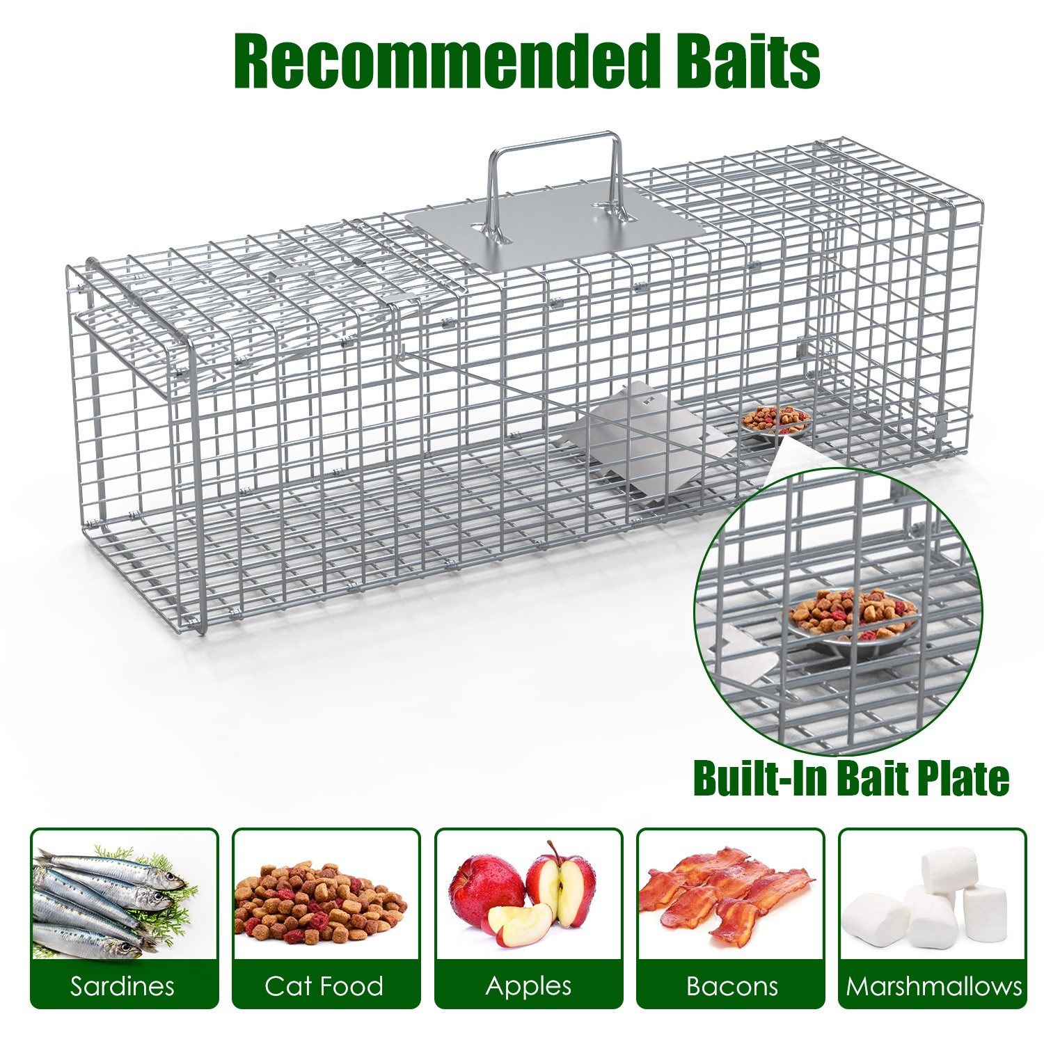 Portable Animal Trap Cage Catch and Release Steel Humane 27x7.5x8in Cat Trap US