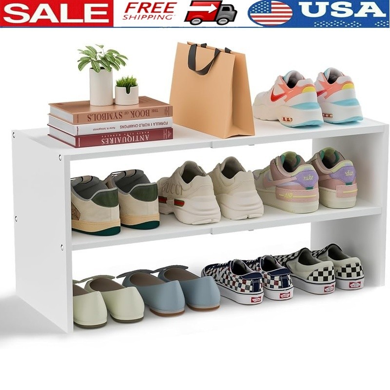 Expandable 2 Tier Shoe Rack Organizer Compact Storage Shelf Closet Garage New