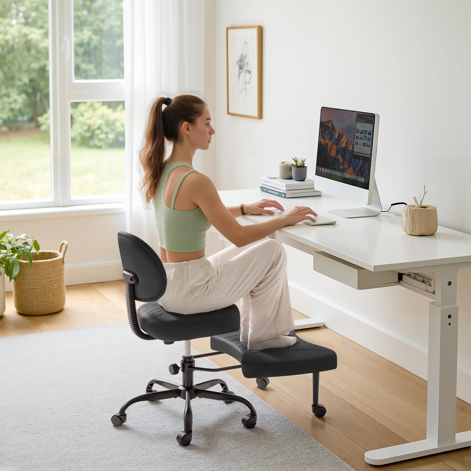 Ergonomic Criss Cross Office Chair with Wheels & Footrest for Home & Yoga