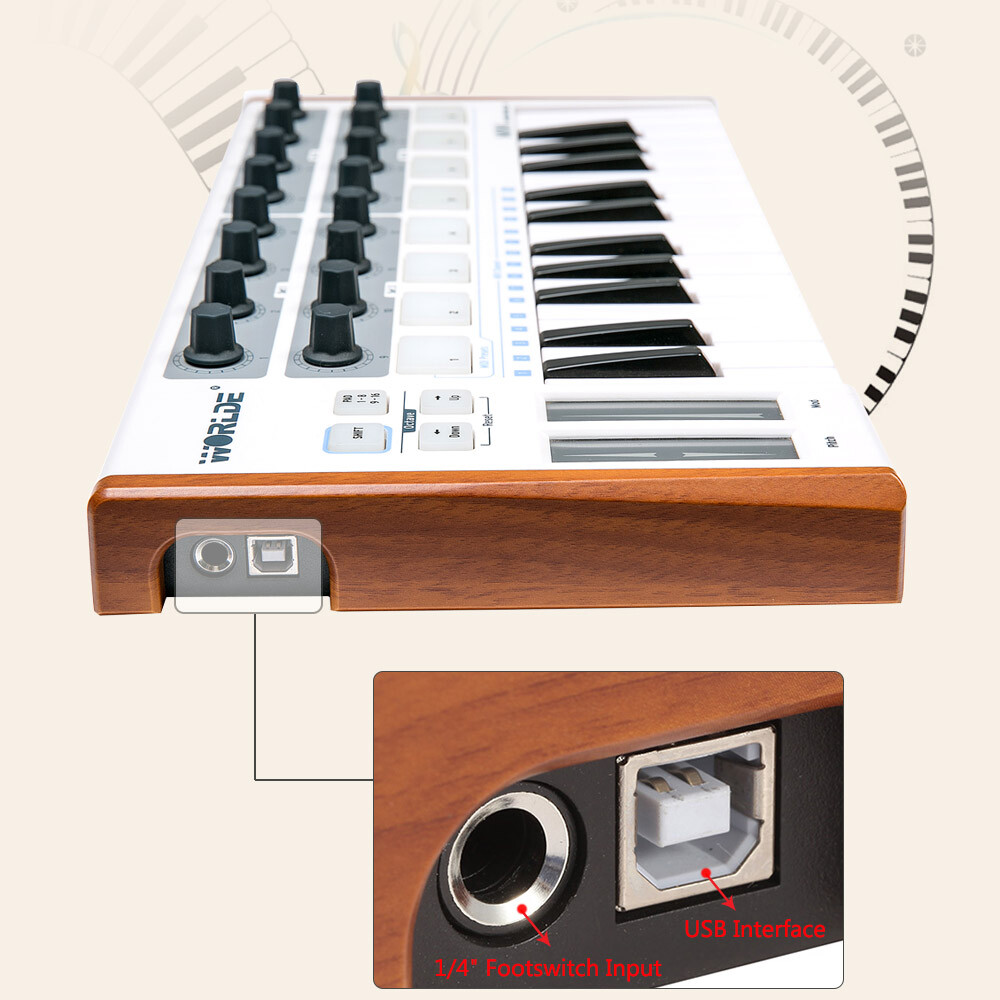 Worlde Keyboard Controller Mini 25-Key USB MIDI Drum Pad Instruments Electronic