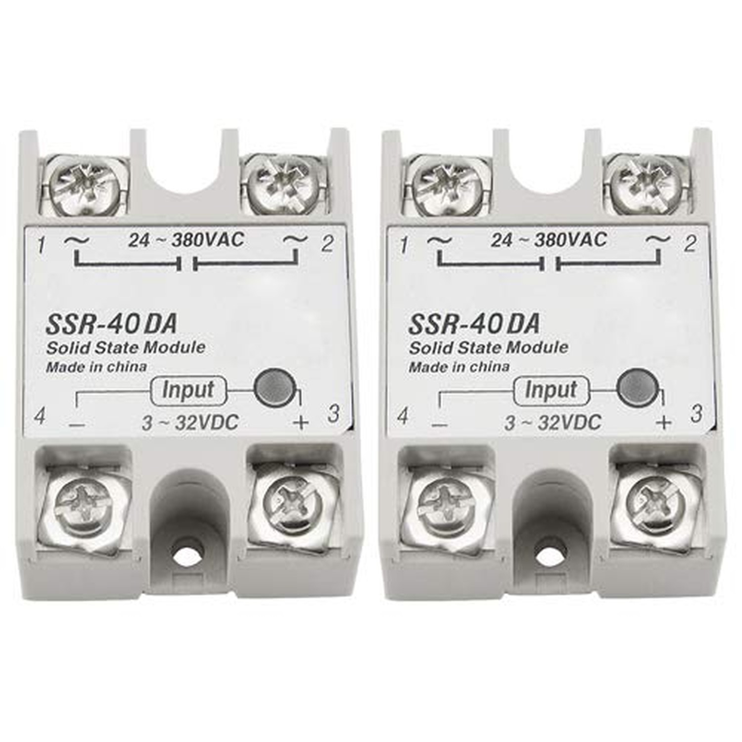 2Pcs SSR-40DA Single-Phase DC Solid State Relay Module Load 24-380VAC Control...