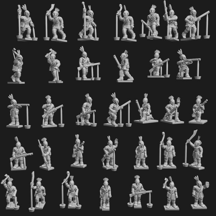 48x 15mm/1:100th AWI Woodland Indian Braves (Turner Miniatur