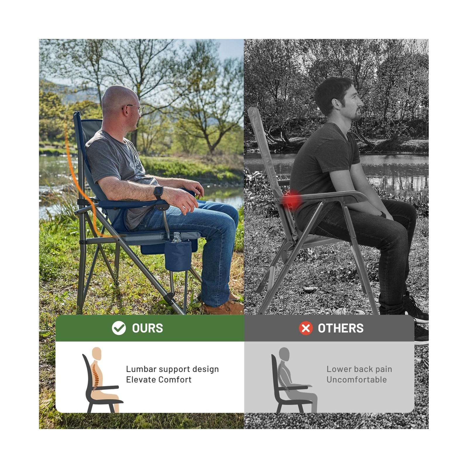 TIMBER RIDGE Oversized Folding Camping Chair with Lumbar Support Adjustable H...