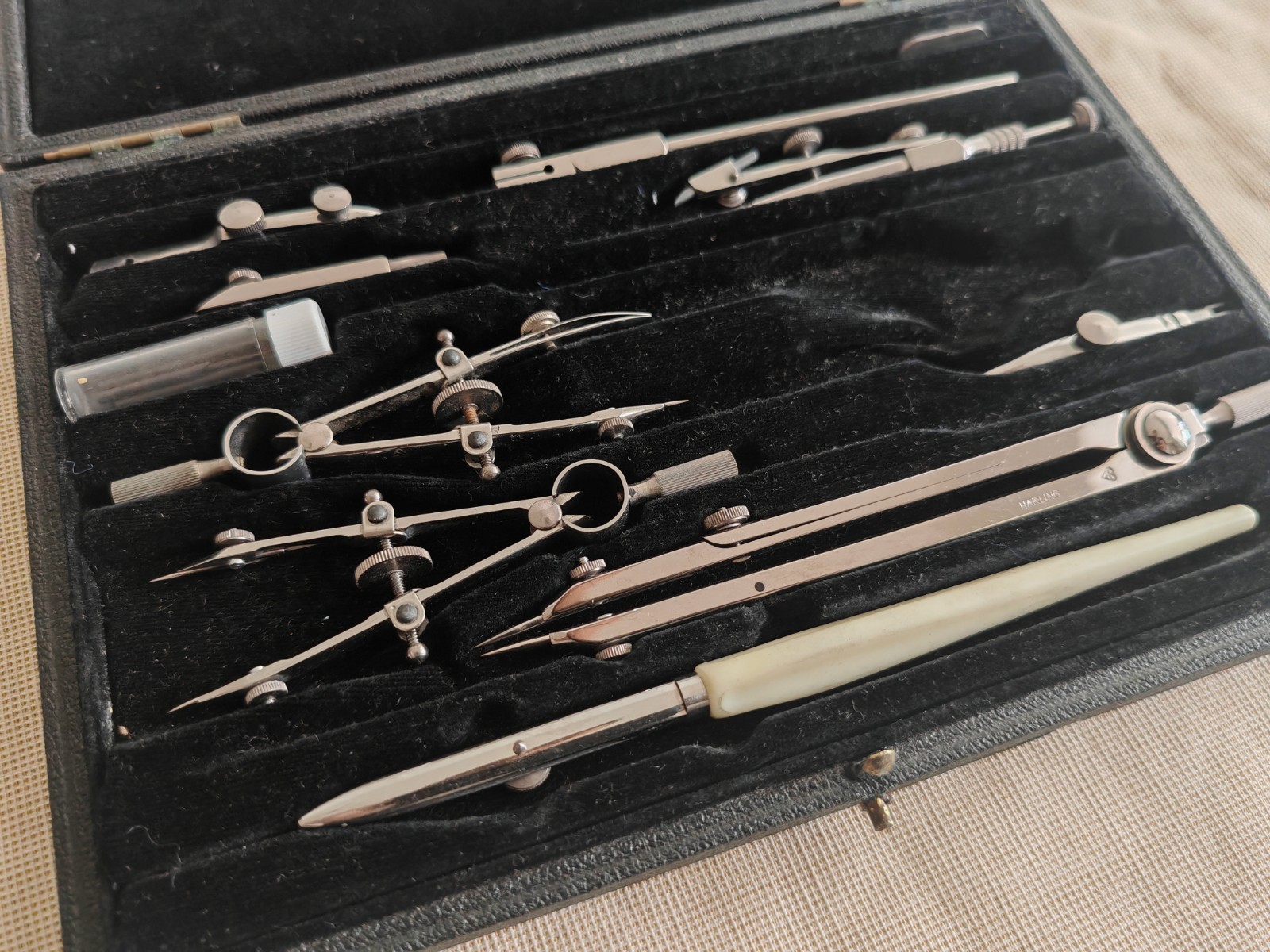Vintage Harling London Technical Drawing Instrument Set Drafting Compass & Tool