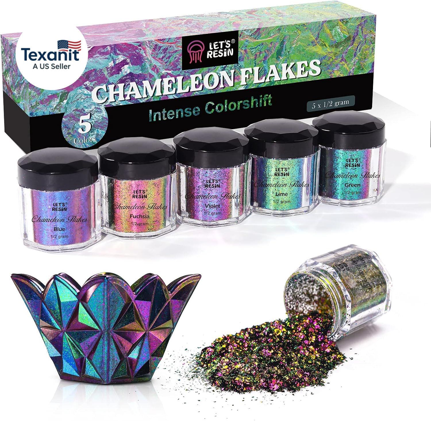 Chameleon Flakes, Resin Supplies -Intense Color Shift Pigment Powder for Resin M