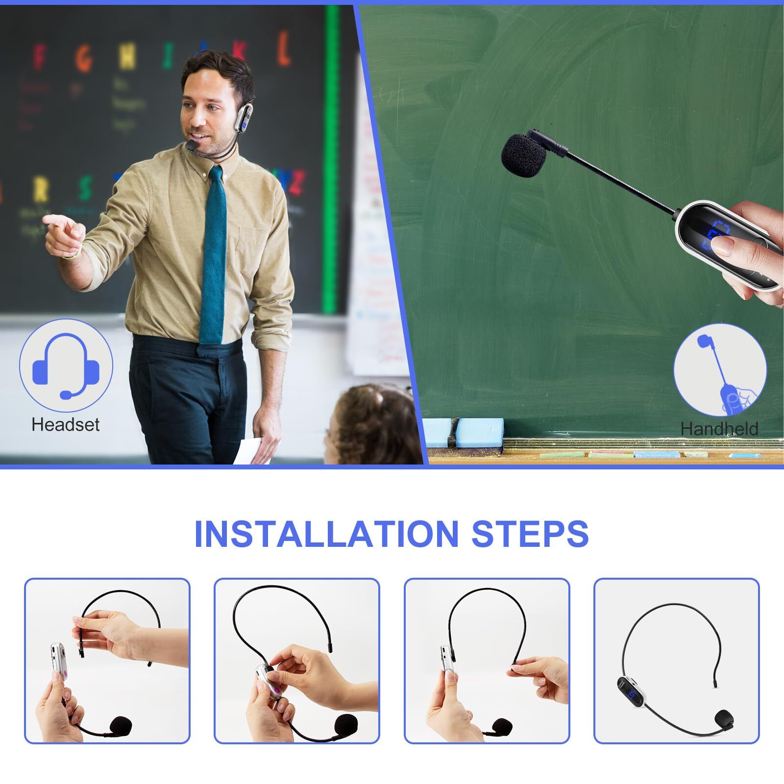 Uhf Wireless Headset Microphone System Mic Headset Led Digital Display Head Han